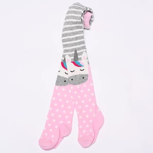 Bébi harisnyanadrág szürke csíkos-pöttyös unikornis
