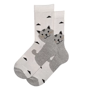 Női bokazokni fehér alap - nagy cica 