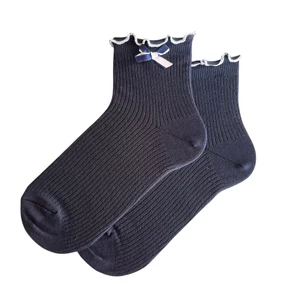 Női félszárú sötétkék alapon-fodor és rávarrt masni 