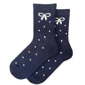 Női bokazokni sötétkék pöttyös masni