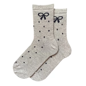 Női bokazokni szürke pöttyös masni