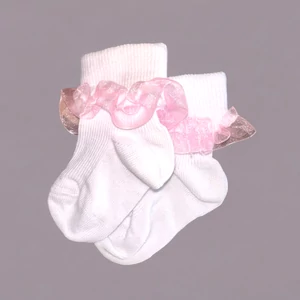 Baba zokni/Bokazokni organza rózsaszín szalag