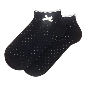 Női titokzokni sötétkék tűpötty -  horgolt- rávarrt masni