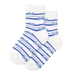 Gyermek rövidebb szárú bokazokni - kék csíkos masnis