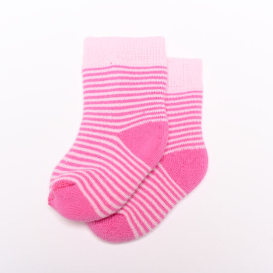 Baba zokni/Bokazokni frottír vékony rózsaszín csíkos