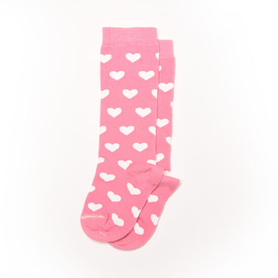Baba zokni / Térdzokni rózsaszín alap fehér szív