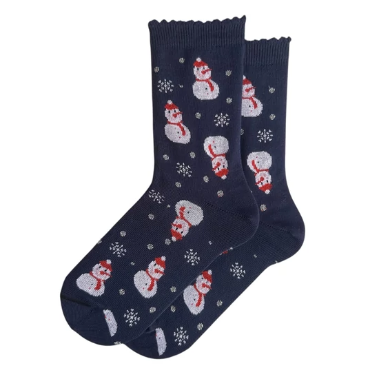 Női bokazokni sötétkék alap hóemberek