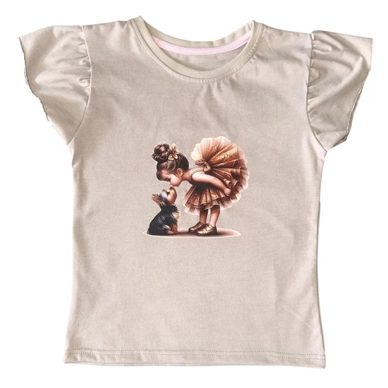 Baba / Gyermek póló beige balerina+kutyus