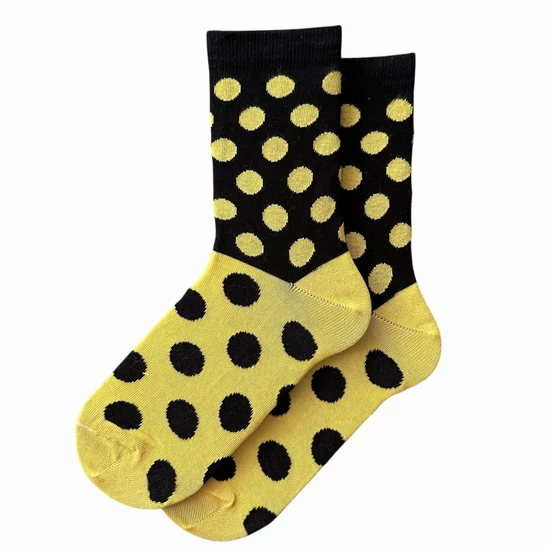Női bokazokni sárga-fekete pöttyök