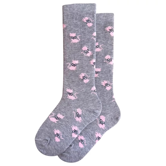 Gyermek térdzokni szürke alap-rózsaszín cicák 