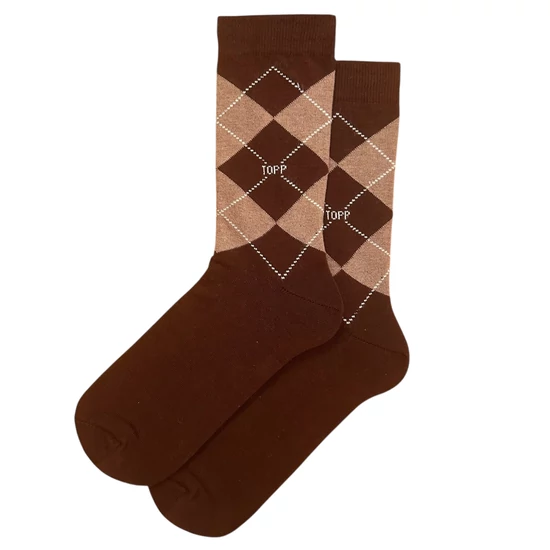 Férfi bokazokni sötétbarna kárókocka