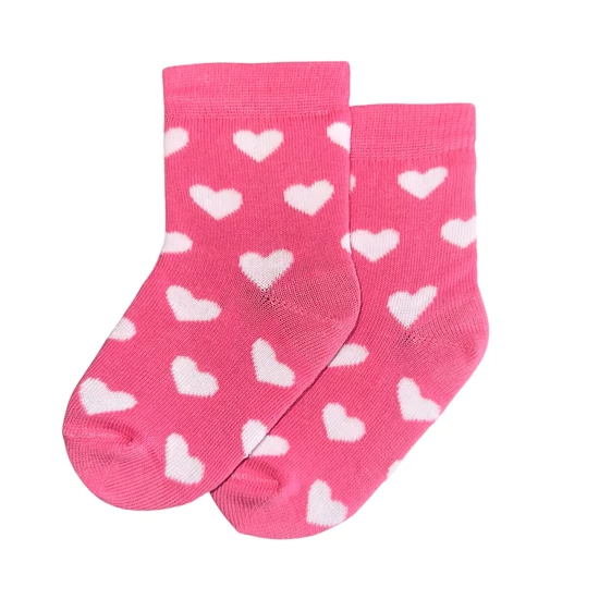 Baba zokni/Bokazokni pink alap fehér szívek