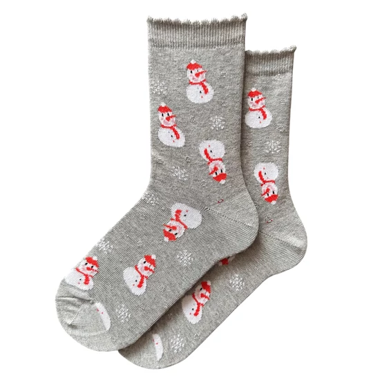 Női bokazokni szürke alap hóemberek 