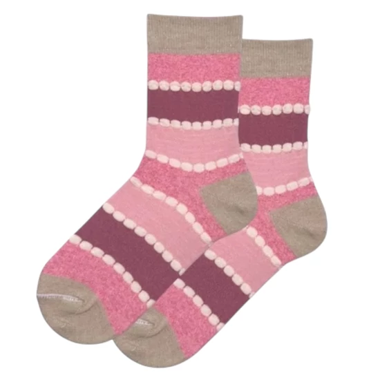 Női bokazokni rózsaszín horgolt mintázatú