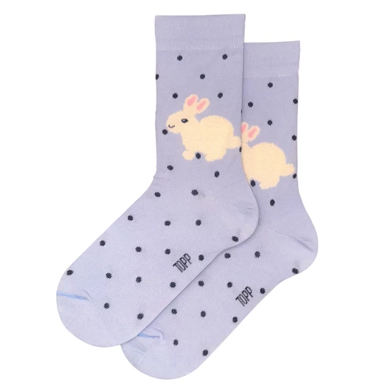 Női bokazokni kék alapon nyuszi 