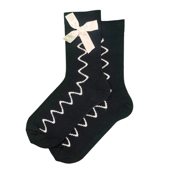 Női bokazokni sötétkék alap- nagy szatén masni