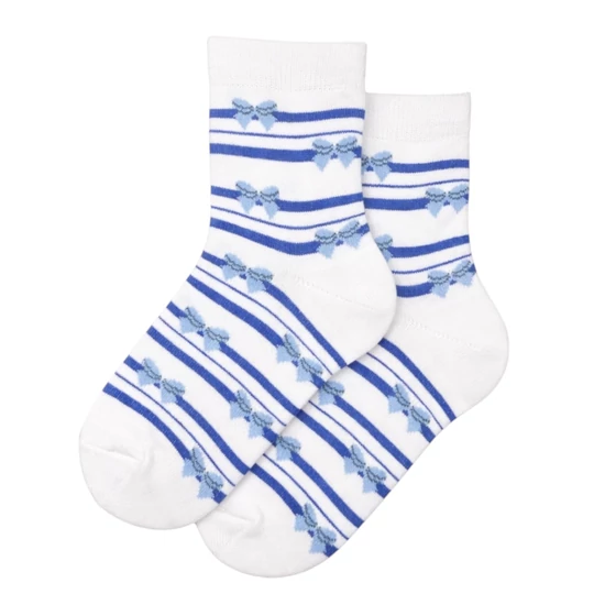 Gyermek rövidebb szárú bokazokni - kék csíkos masnis
